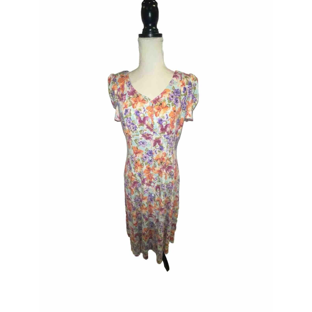 Women's Joni Blair Short Sleeved Button Down Floral Dress With Shoulder Pads
